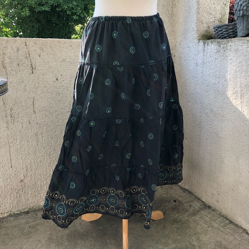 Exclusive! M BLUE Embroidered Boho Maxi Skirt